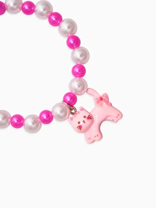 Браслет детский "Выбражулька" котик, бант, жемчуг, цвет бело-розовый