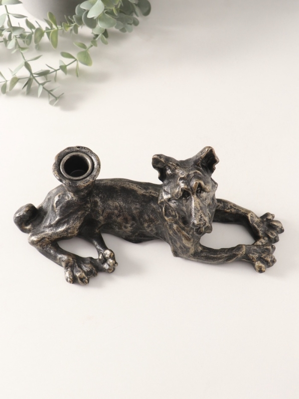 Подсвечник полистоун на 1 свечу "Шарж. Овчарка" под бронзу 28х10,8х13 см