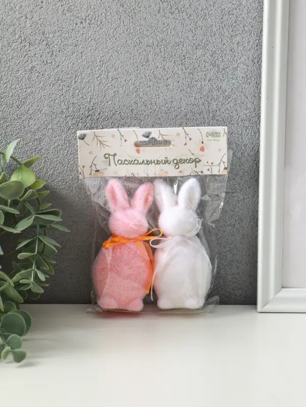 Декор пасхальный "Два кролика с бантиками" набор 2 шт 4х4,5х10,5 см