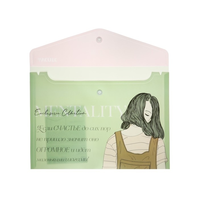 Папка-конверт на кнопке А5, 240 х 170 мм, 180 мкм, горизонтальная, deVENTE Mentality, МИКС х 4 цвета, картонная коробка