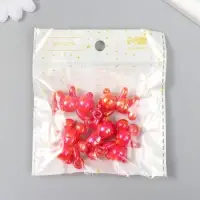 Декор для творчества пластик "Перламутровый мишка с петелькой" красный 3х1,4х3,1 см