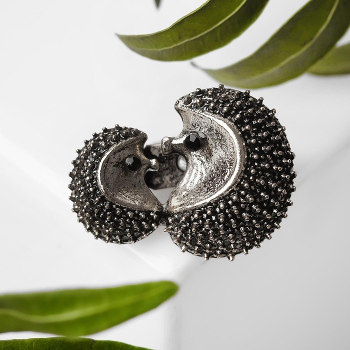 Брошь &laquo;Ёжики&raquo; мини, цвет чернёного серебра