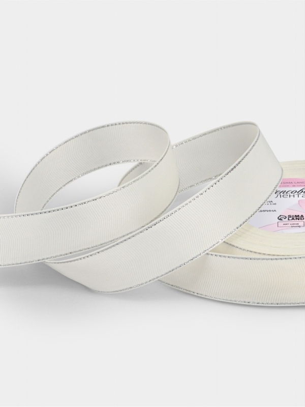 Лента репсовая 25мм*25&plusmn;1ярд(23м&plusmn;1м) серебряные нити №008 молочный АУ