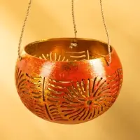 Подсвечник подвесной из кокоса, 11-14 см, красно-золотой