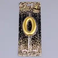 Свеча в торт &laquo;Европейская&raquo;, цифра 0, 6 см, золото