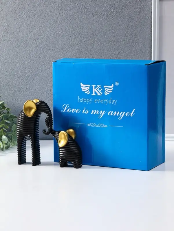 Сувенир полистоун "Слон со слонёнком. Гофре" чёрный с золотом набор 2 шт 5,5х16,5х16,5 см