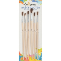 Набор кистей пони 6 штук (круглые:№ 2, 4, 6, 8, 10, 12), с деревянными ручками, на блистере