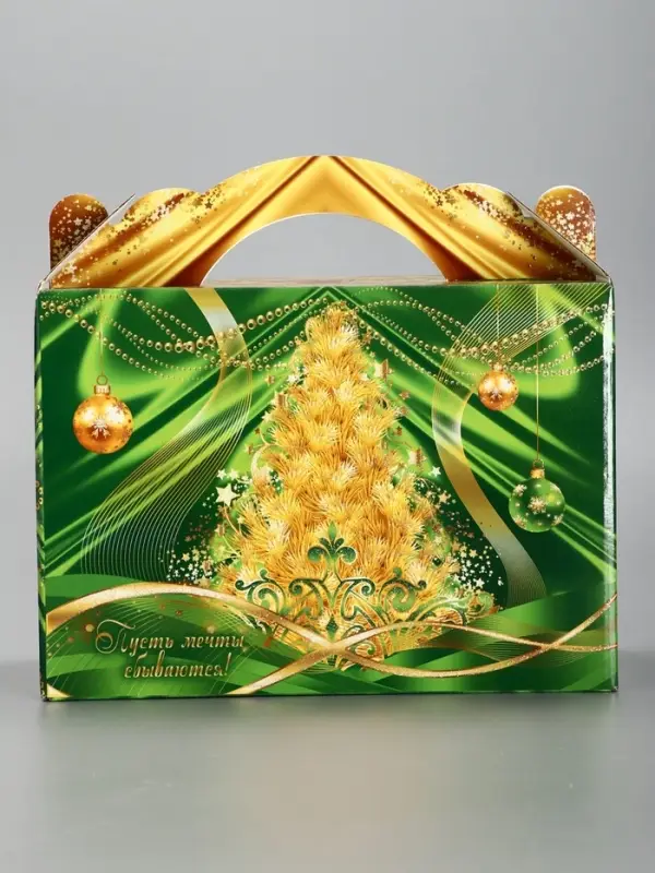 Подарочная новогодняя коробка &laquo;Праздничный шелк&raquo; в зеленом, 25&times;12&times;24 см