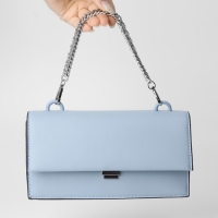 Цепочка для сумки, с карабинами, металлическая, плоская, плотное плетение, 15 &times; 10 мм, 30 см, цвет серебряный