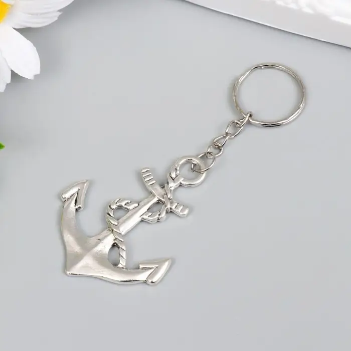 Брелок металл "Якорь с веревкой" серебро 5,5х4 см