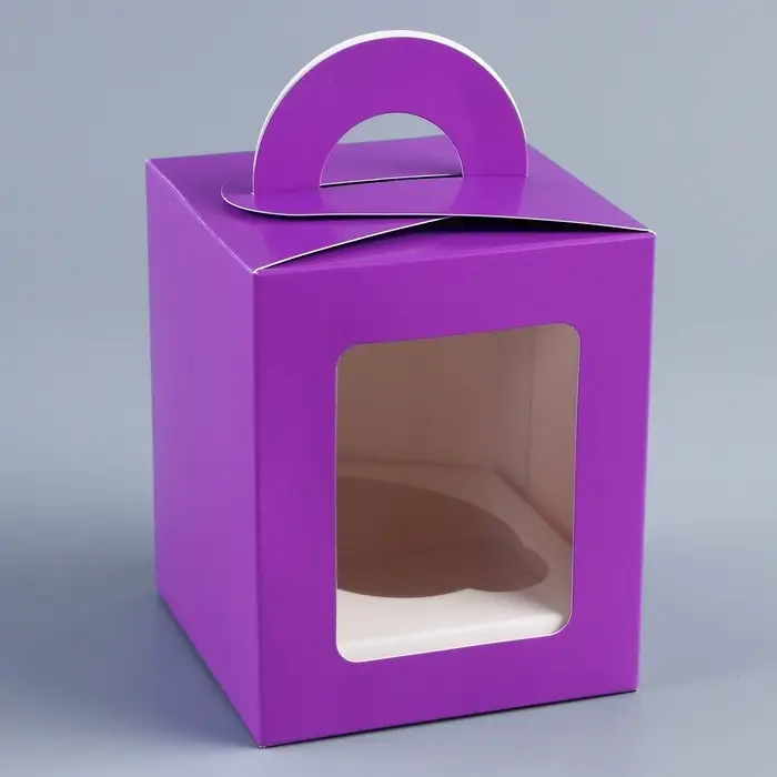 Коробка для 1 капкейк с окном, сиреневая, 9.2&times;9.2&times;11.1 см