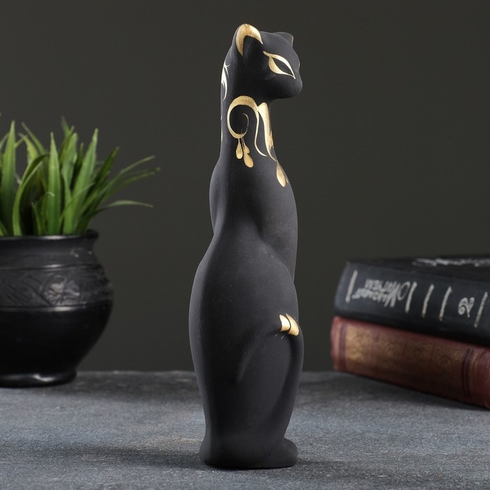Фигура "Кошка Багира" черная, вправо, роспись 5х4х20см