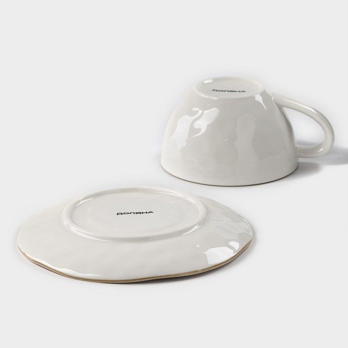 Чайная пара фарфоровая Доляна &laquo;Космос&raquo;, 2 предмета: чашка 250 мл, блюдце d=16 см, цвет зелёный