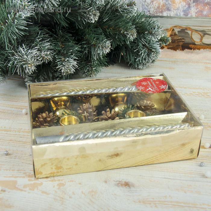 Свеча новогодняя с подсвечником "Мерцание" (набор 4 шт) 5х15х21 см, золото