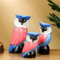 Набор сувенирный &laquo;Совы&raquo;, h=18 см, h=14 см, h=11 см, дерево, розово-синий