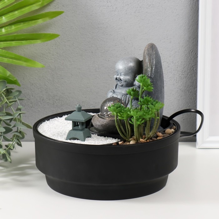 Фонтан настольный от сети, подсветка Фонтан настольный от сети, подсветка "Маленький хотей в саду Дзен" 21х21х21 см