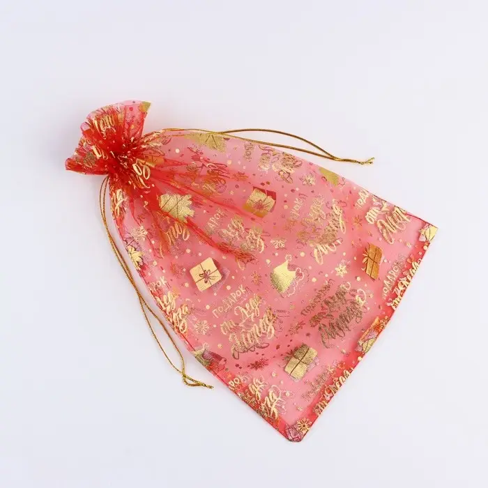 Мешочек подарочный &laquo;Подарок Деда Мороза&raquo;, органза, красный, 20 х 30 см