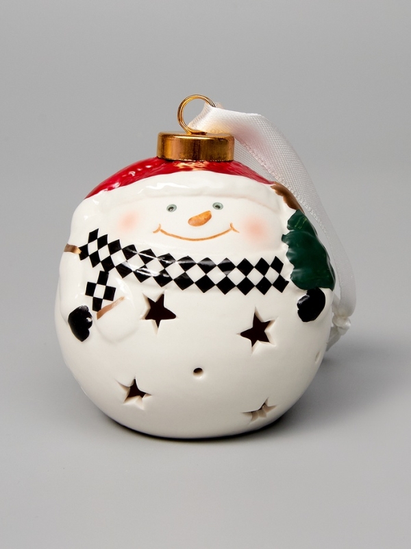 Елочный шар "Снеговик" 10х8.6х8.6, 1 LED, LR44x3(в компл.), Т/БЕЛЫЙ