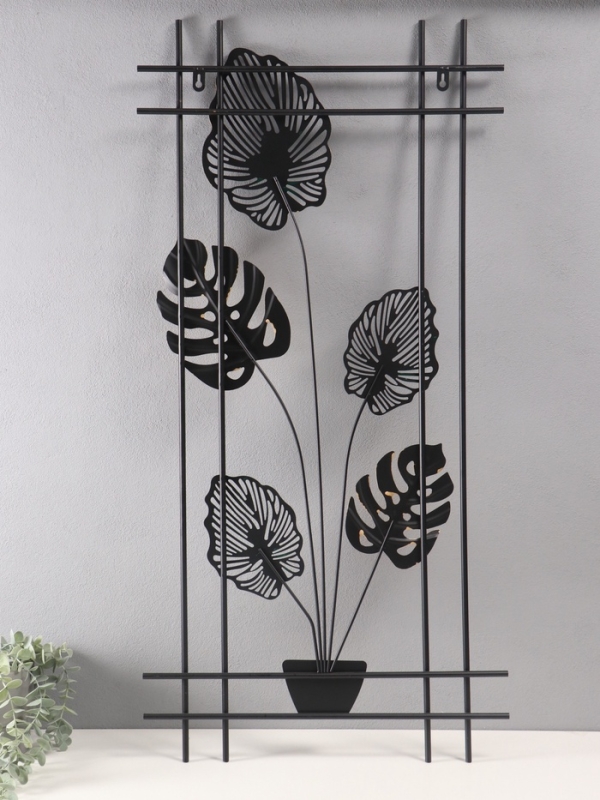 Декор настенный металл "Монстера в горшке" 98,5х48,5 см