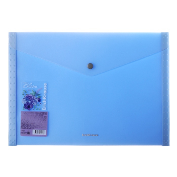 Папка-конверт на кнопке А4, 550 мкм, ErichKrause Matt Pastel Bloom, 4 отделения, с расширением, прозрачная, тиснение "песок", МИКС