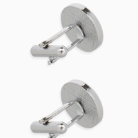 Запонки стальные &laquo;Классика&raquo; круг с эмалью, окантовка с орнаментом, цвет чёрный серебре