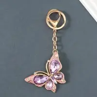 Брелок металл, стразы на карабине "Бабочка" розовый 4,7х6,4х0,8 см