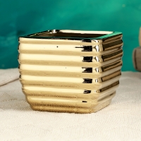 Кашпо "Страйпс" золотое, 10х10х8,5см Кашпо "Страйпс" золотое, 10х10х8,5см