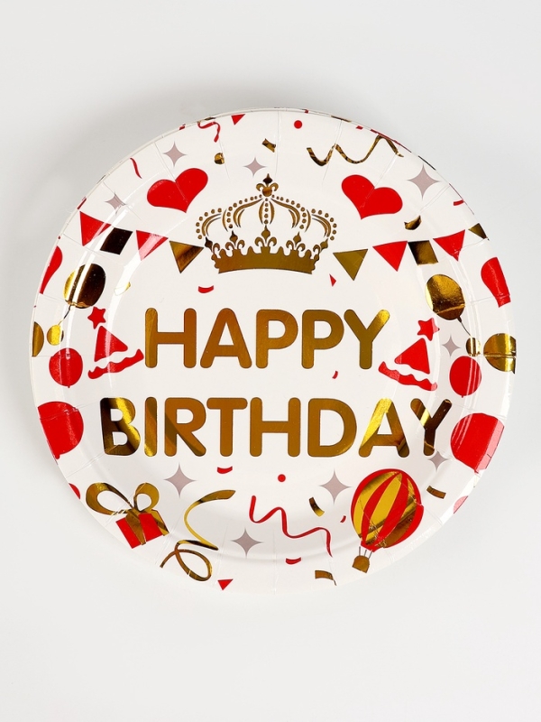 Набор бумажной посуды "С днём рождения", набор 12 шт., цвет белый