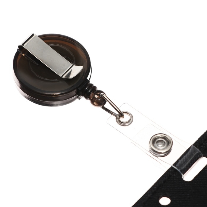 Бейдж-карман вертикальный кожзам, внешний 110x68мм, внутренний 85x54мм, рулетка 60см, чёрный.