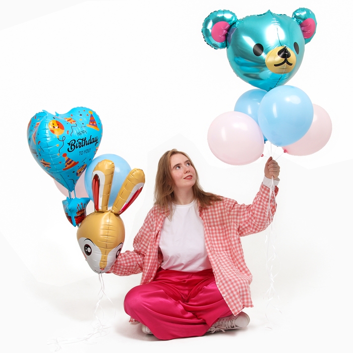 Набор шаров &laquo;Happy Birthday. Мишка и зайка&raquo;, латекс, фольга, 9 шт.