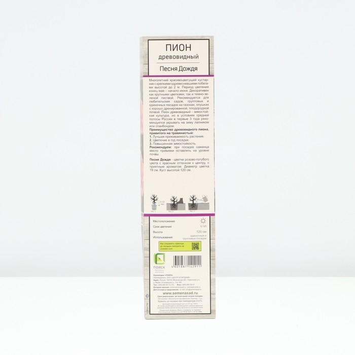 Пион древовидный (привитый на травянистый) Пион древовидный (привитый на травянистый) "Песня Дождя ", 1 шт, туба, Весна 2025