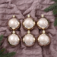 Набор шаров пластик d-6 см, 6 шт "Эмили звёзды" золото Набор шаров пластик d-6 см, 6 шт "Эмили звёзды" золото