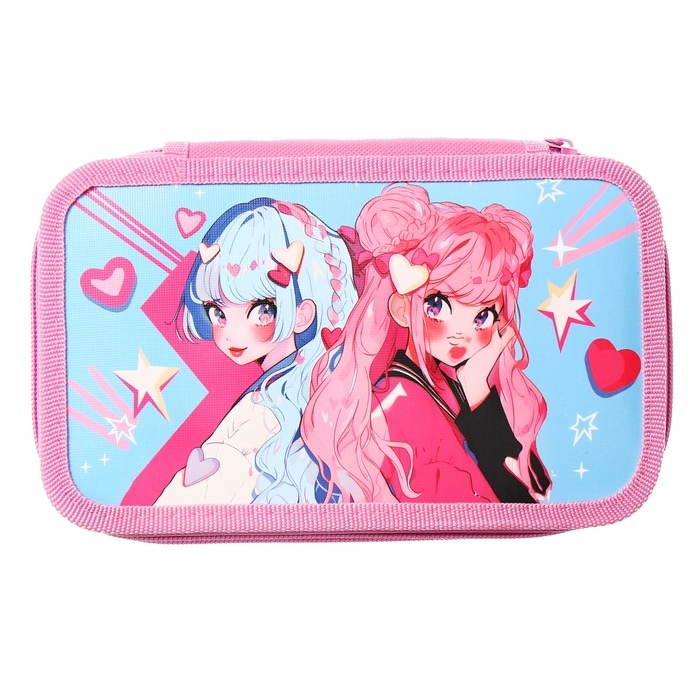 Пенал 2 секции, 125 х 205 х 40 мм, Calligrata 30П26/2 Пенал 2 секции, 125 х 205 х 40 мм, Calligrata 30П26/2 "Аниме подружки", ламинированный картон