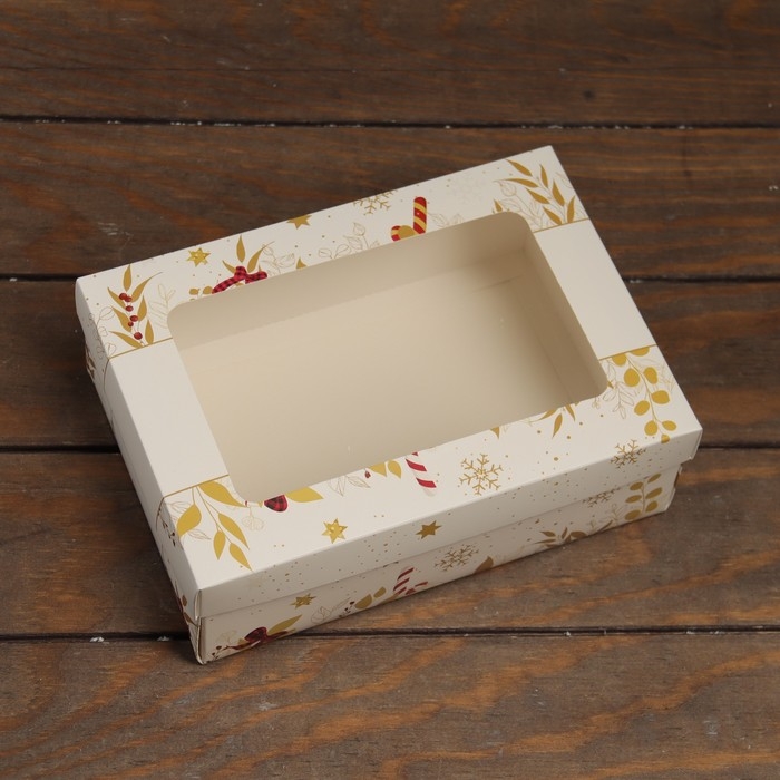 Новый год. Коробка подарочная новогодняя складная, крышка-дно, с окном Новый год. Коробка подарочная новогодняя складная, крышка-дно, с окном "Счастливых каникул" 24 х 17 х 8 см