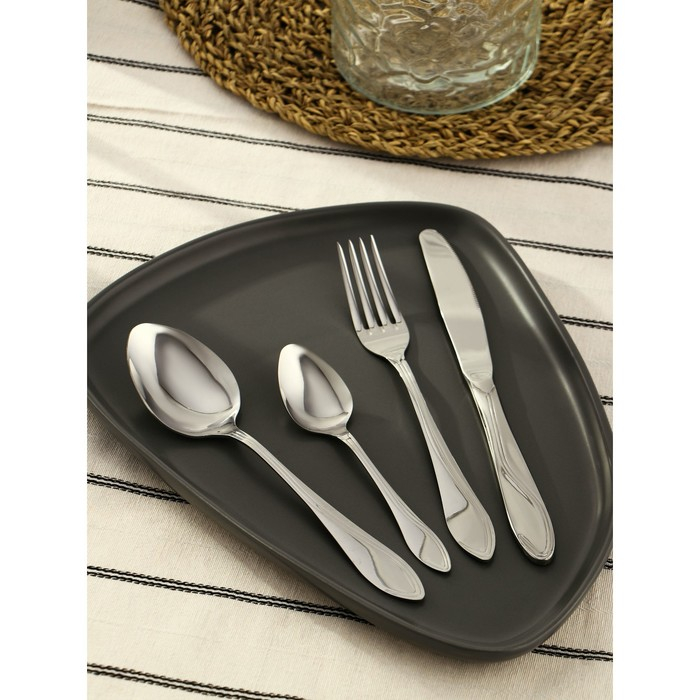 Набор столовых приборов &laquo;Волна&raquo;, 24 предмета, картонная коробка с окном, цвет серебряный