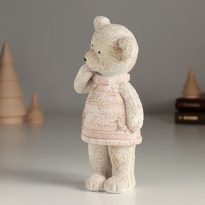 Сувенир полистоун "Удивленный мишка в розовом свитере" 7,5х5,5х16 см