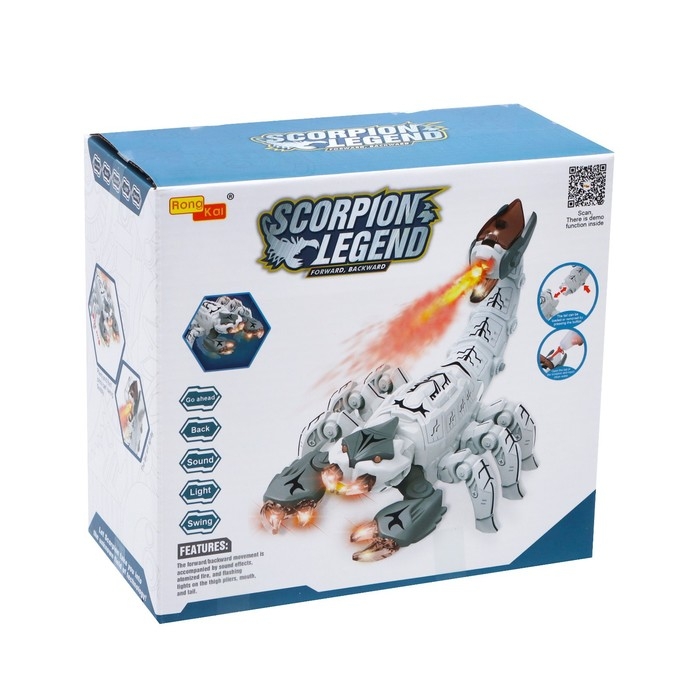 Скорпион &laquo;Техно&raquo;, эффект дыма, световые и звуковые эффекты, работает от батареек, цвет белый