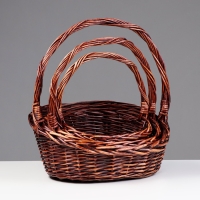 Набор плетеных корзин, 3 шт, 38х30х9/17, 25х20х7/12 см, темный, ива