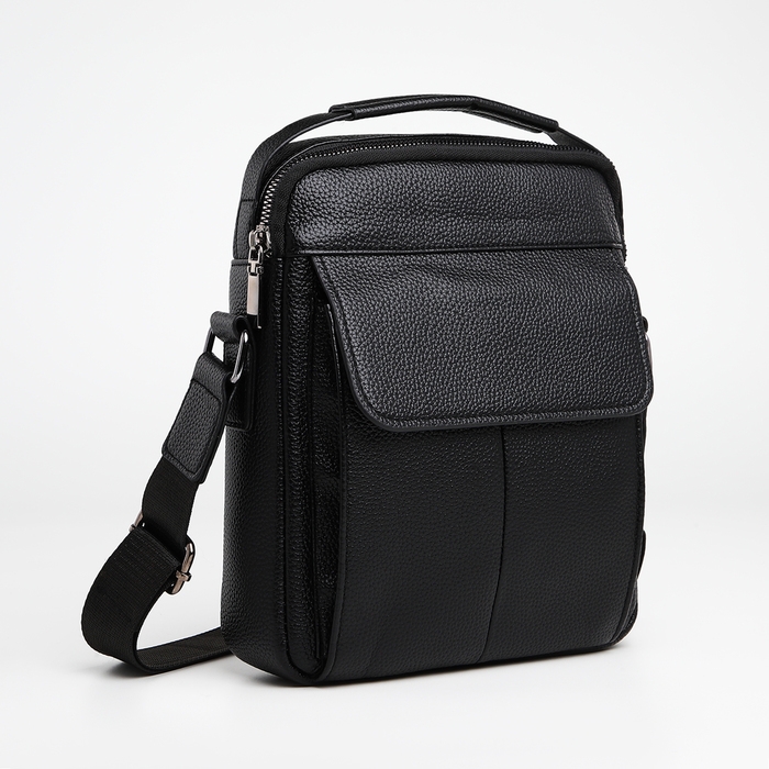 Сумка мужская через плечо TEXTURA, 2 наружных кармана, цвет чёрный Сумка мужская через плечо TEXTURA, 2 наружных кармана, цвет чёрный