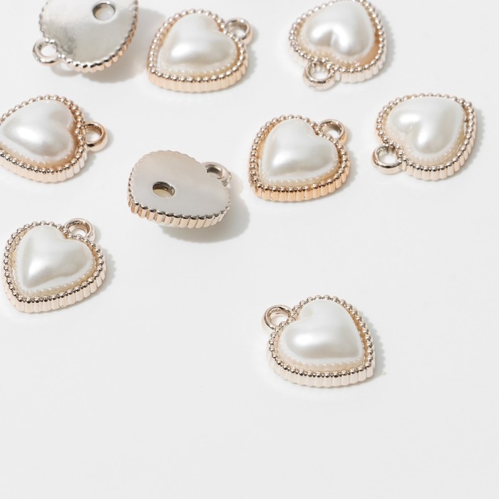Подвеска «Жемчуг» сердце 1,9×1,6×0,7см, (набор 10шт), цвет белый в золоте Подвеска «Жемчуг» сердце 1,9×1,6×0,7см, (набор 10шт), цвет белый в золоте