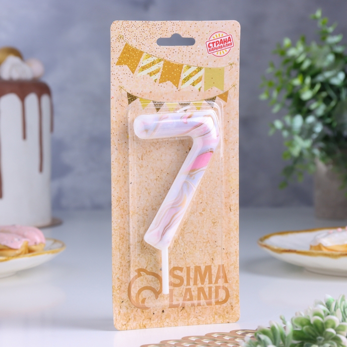 Свеча в торт Свеча в торт "Белый мрамор", цифра "7", ГИГАНТ, 9 см