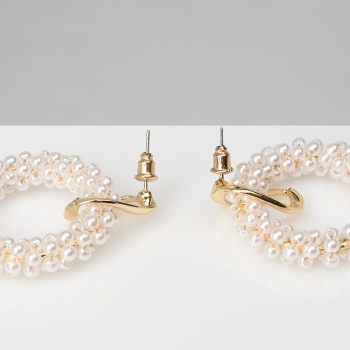 Серьги с жемчугом &laquo;Круги&raquo; на кольце, цвет белый в золоте