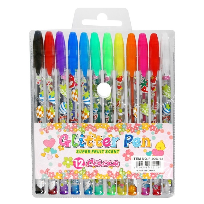 Набор гелевых ручек, 12 цветов, металлик, корпус с рисунком, в блистере на кнопке Набор гелевых ручек, 12 цветов, металлик, корпус с рисунком, в блистере на кнопке