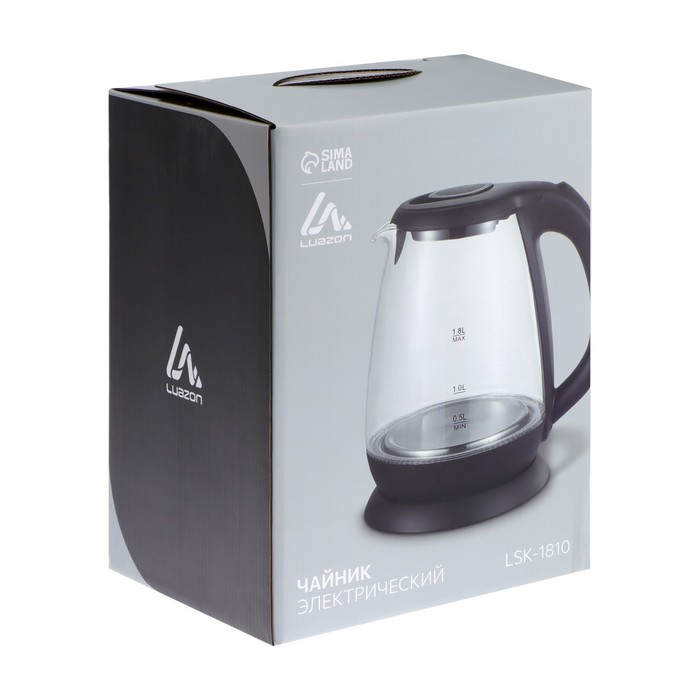Чайник электрический Luazon LSK-1802, стекло, 1.8 л, 1500 Вт, подсветка, чёрно-синий
