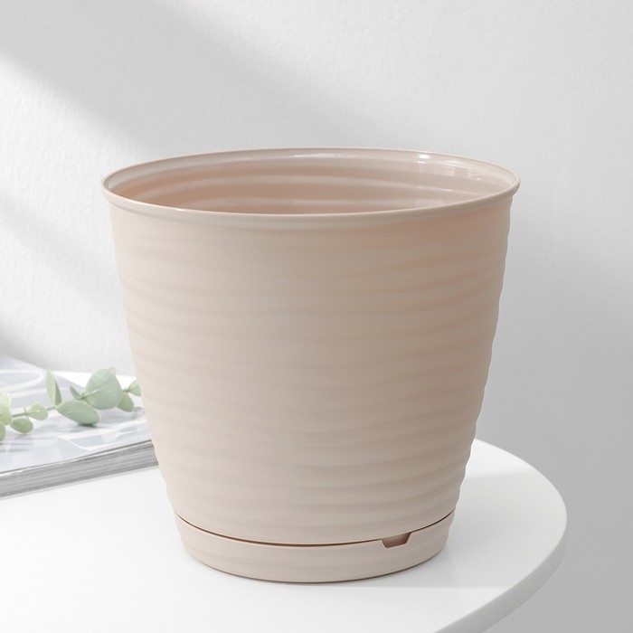 Горшок для цветов с поддоном Saffron, 2,6 л, d=17,6 см, h=16,2 см, пластиковый, цвет бежевый Горшок для цветов с поддоном Saffron, 2,6 л, d=17,6 см, h=16,2 см, пластиковый, цвет бежевый