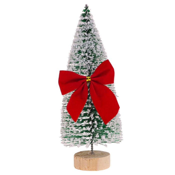 Новогодний декор &laquo;Ёлка на подставке с бантом&raquo;, заснеженная, 6 &times; 6 &times; 15 см
