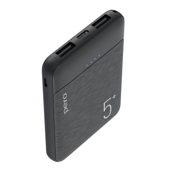 Внешний аккумулятор PERO PB01, 5000 мАч, 2 USB, 2.1 А, индикатор, черный Внешний аккумулятор PERO PB01, 5000 мАч, 2 USB, 2.1 А, индикатор, черный