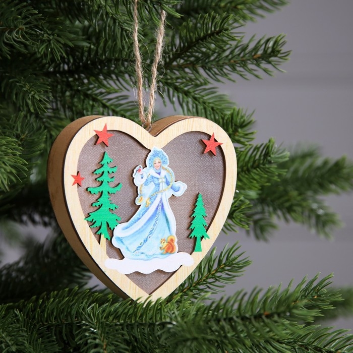 Ёлочная игрушка «Сердце со Снегурочкой», от батареек, свечение тёплое белое Ёлочная игрушка «Сердце со Снегурочкой», от батареек, свечение тёплое белое