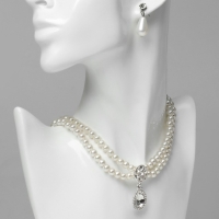 Набор 2 предмета: серьги, колье &laquo;Леди&raquo; 2 нити, капля, цвет белый в серебре, 45 см