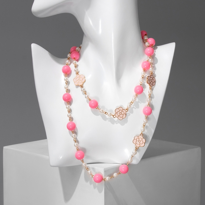 Бусы с жемчугом &laquo;Галантность&raquo; шар №6,12, цвет бело-розовый в золоте, L=80 см